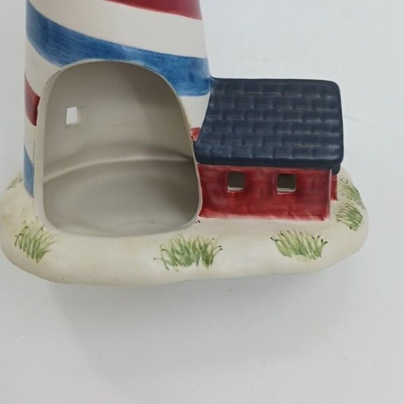 Yankee Candle Ceramic Lighthouse Candle Holder Patriotic Red White Blue Coastal - Picture 4 of 5